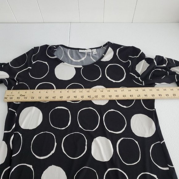 Susan Graver Womens Liquid Knit Blouse Size L Asymmetrical Hem 3/4 Sleeve Black - Picture 7 of 9